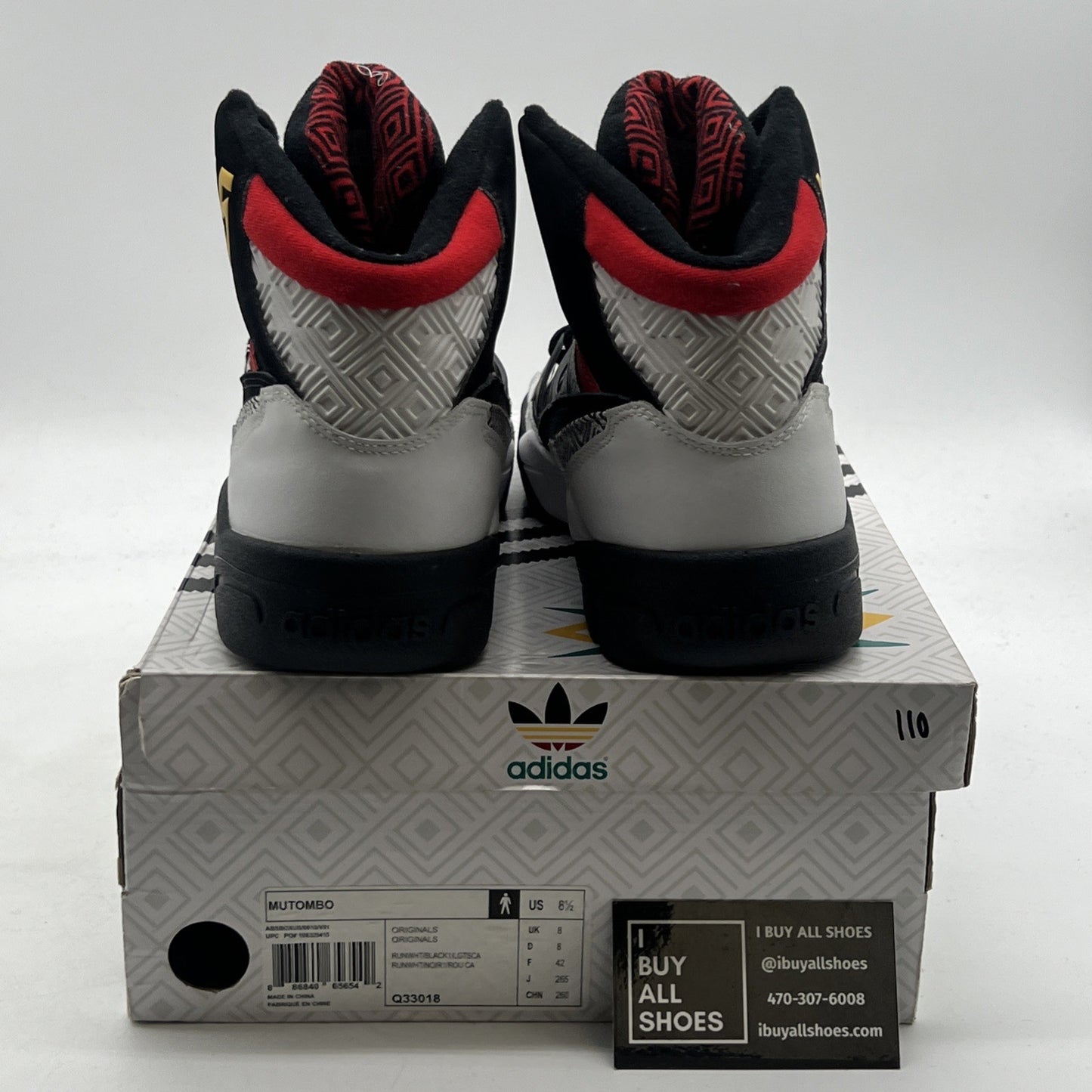 Size 8.5 - Adidas Mutombo Black High Top Retro Basketball Sneakers (Q33018)