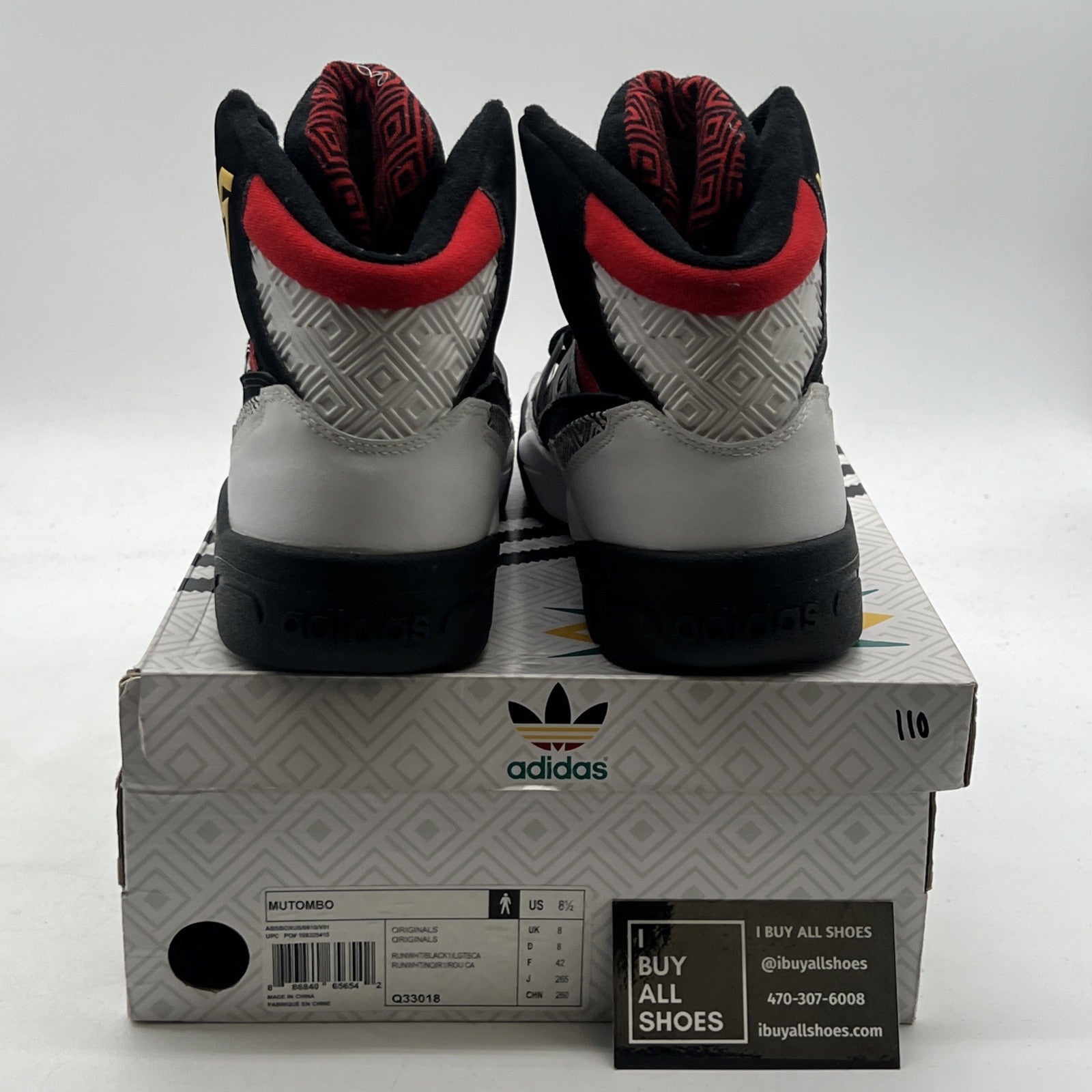 Size 8.5 - Adidas Mutombo Black High Top Retro Basketball Sneakers (Q33018)