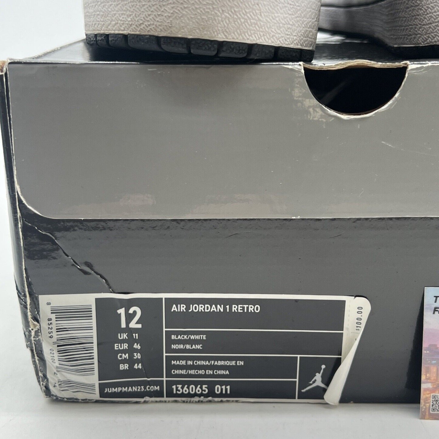 Size 12 - Air Jordan 1 Retro Black White (136065-011)