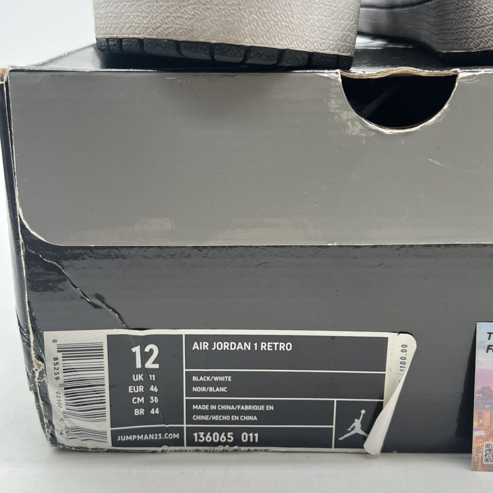 Size 12 - Air Jordan 1 Retro Black White (136065-011)