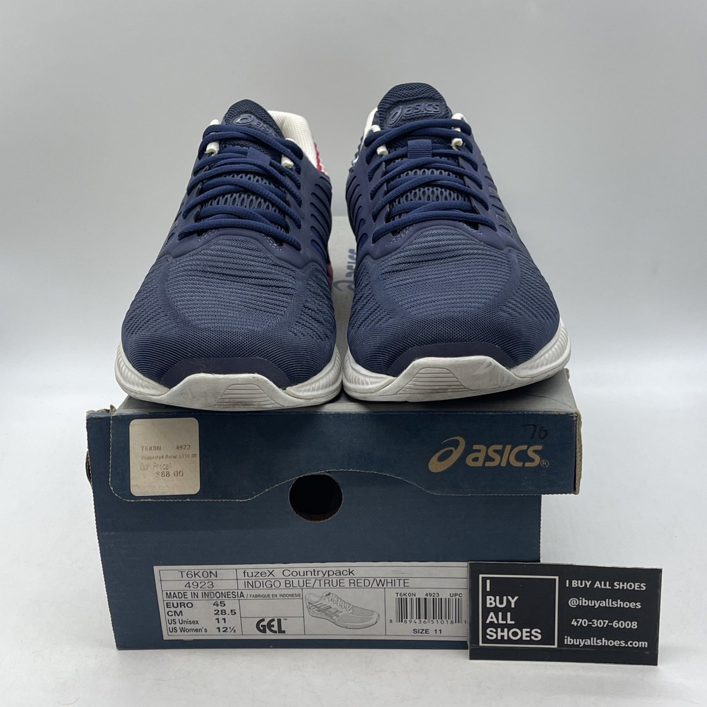 Size 11 - Asics FuzeX Country Pack USA  Running Trainers Navy (T6K0N)
