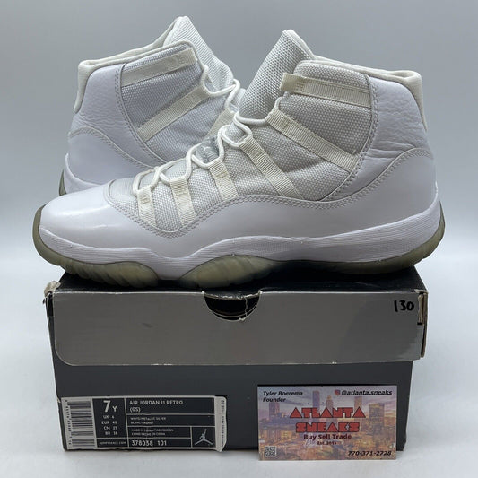 Size 7Y- Air Jordan 11 Retro Silver Anniversary White Suede Leather (378038-101)