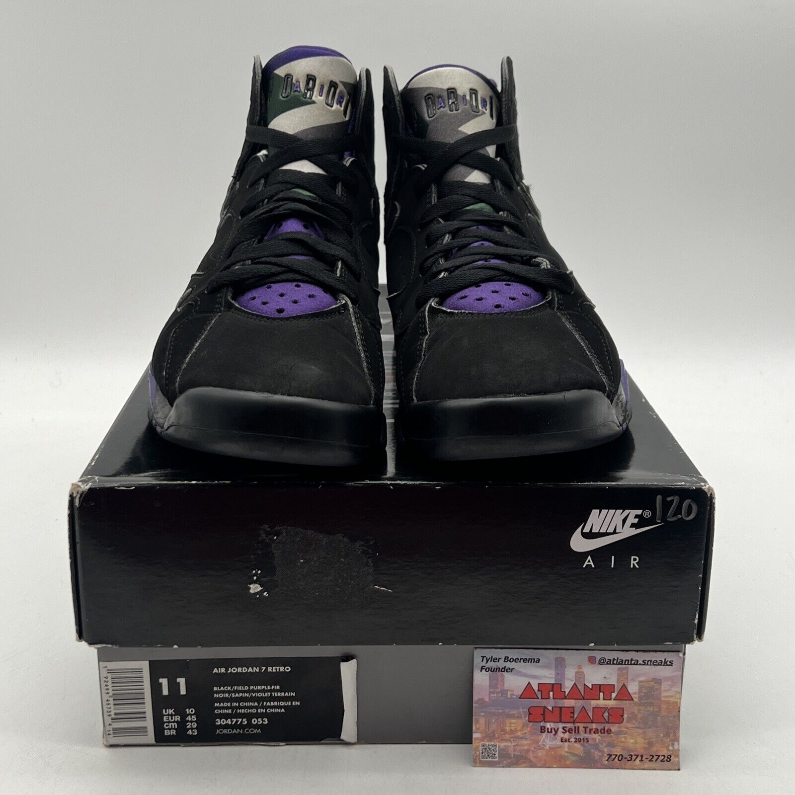 Size 11 - Air Jordan 7 Retro PE Ray Allen Black Purple Green Suede (304775-053)