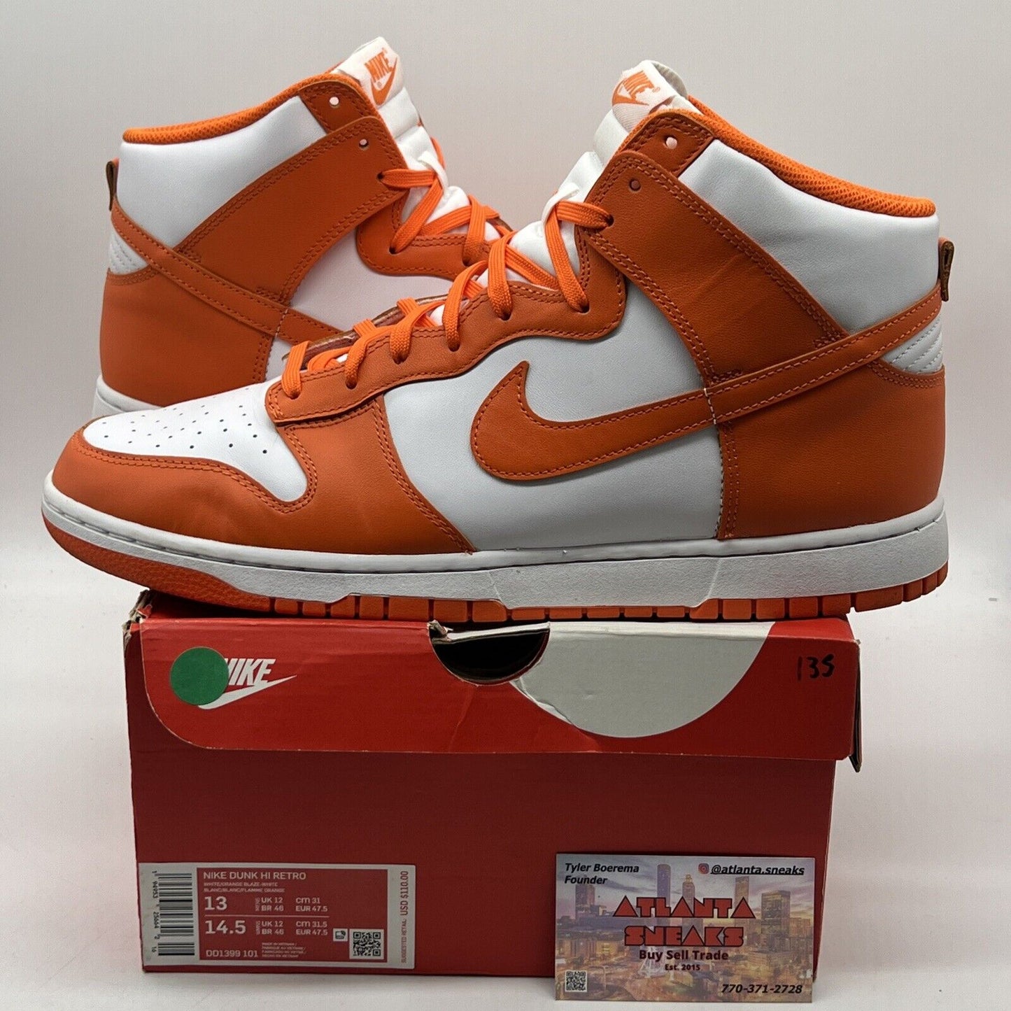 Size 13 - Nike Dunk SP 2021 High Syracuse White Orange Leather (DD1399-001)