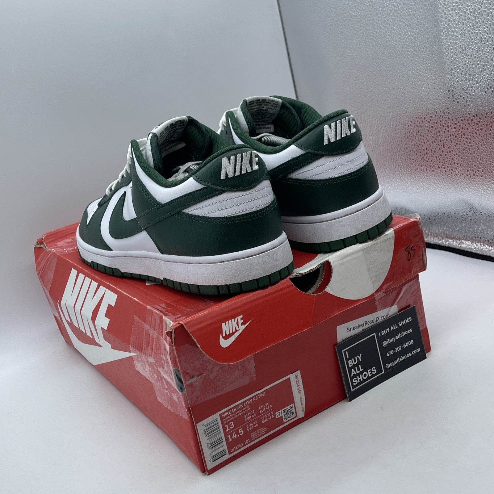 Size 13 - Nike Dunk Low Michigan State Green White Leather (DD1391-101)