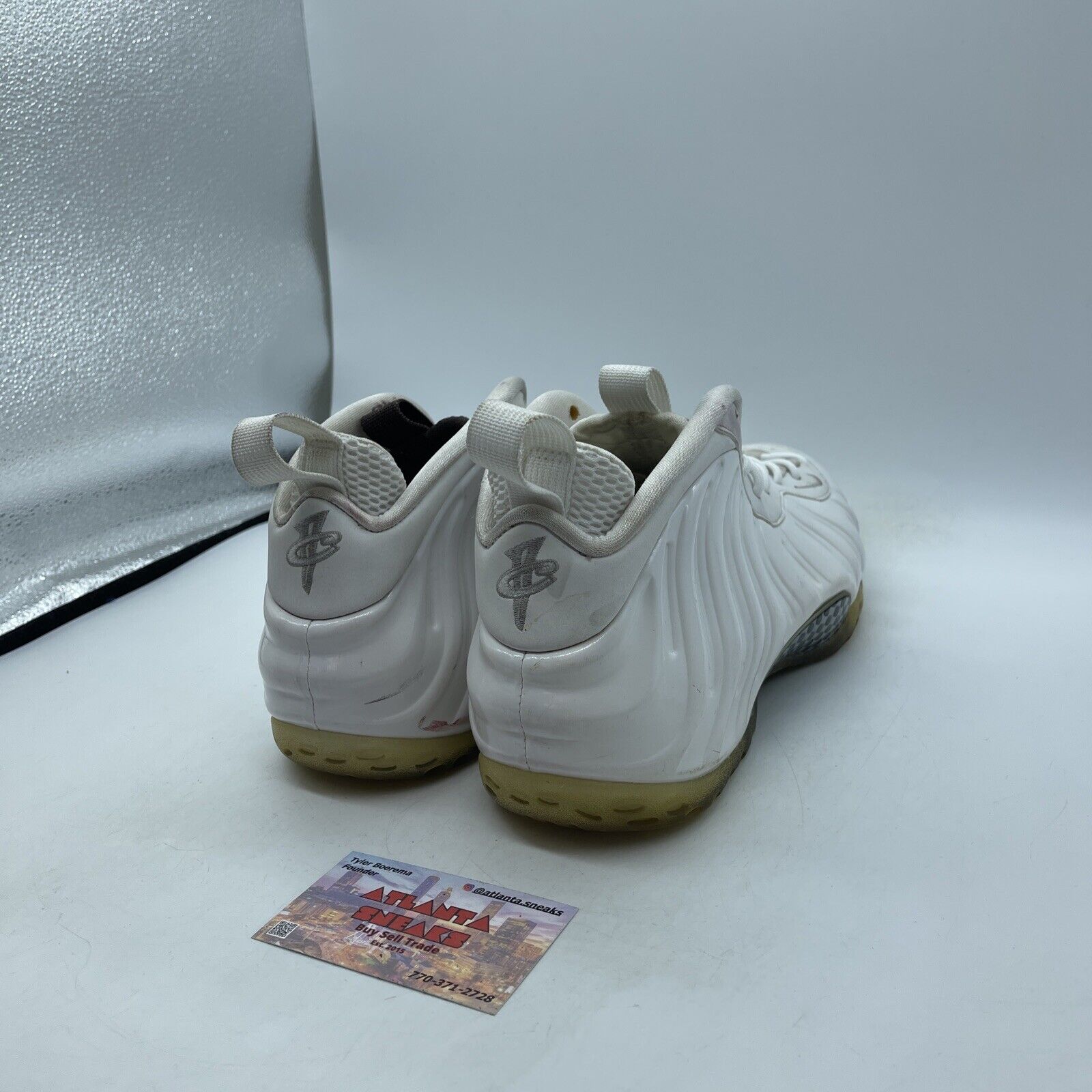 Size 9.5 - Nike Air Foamposite One White Out Silver Suede Leather (314996-100)