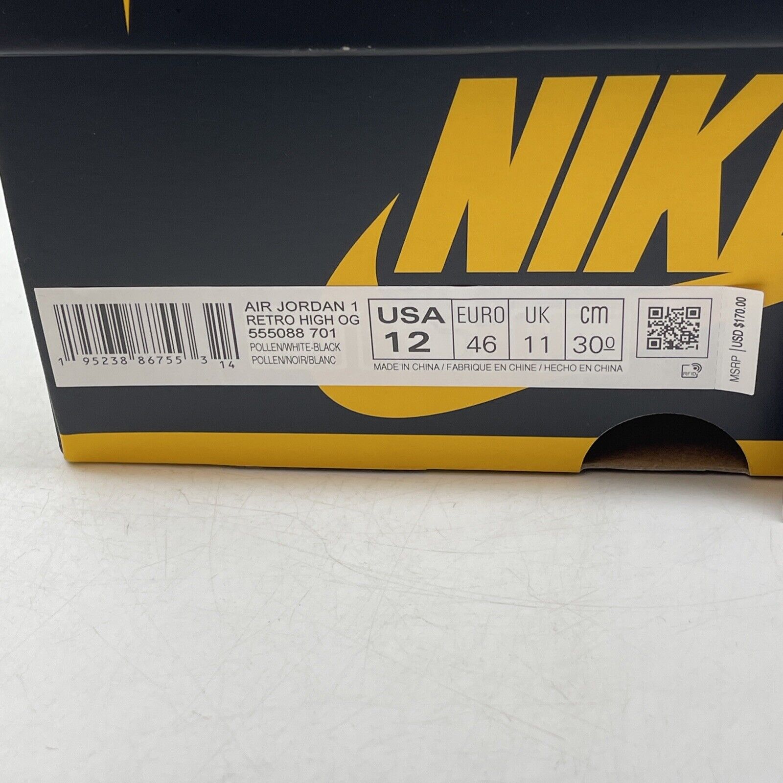 Size 12 - Jordan 1 Retro OG High Pollen Yellow White Black (555088-701)