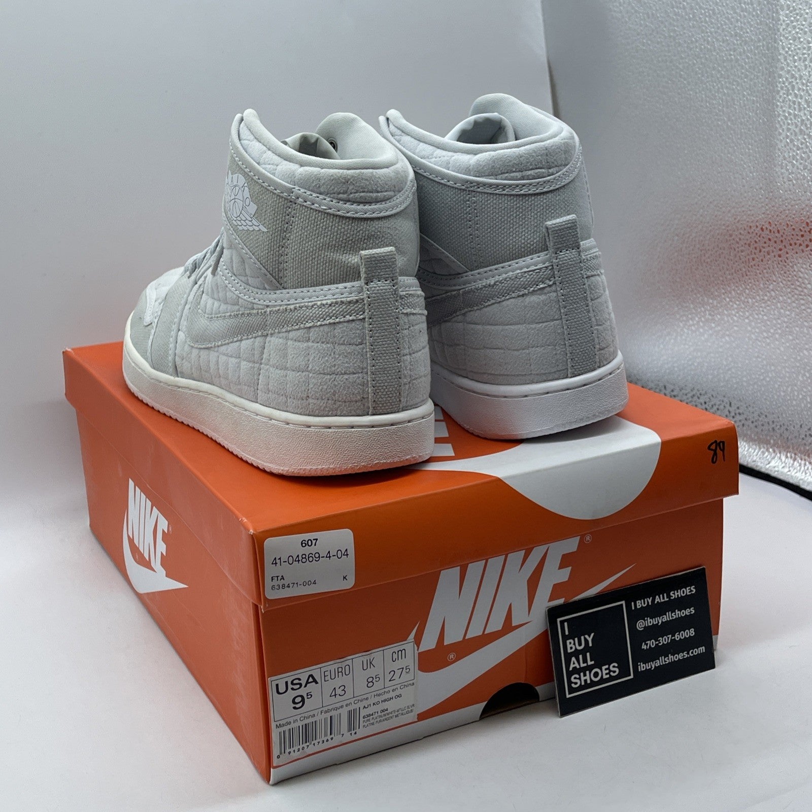Size 9.5 - Jordan AJKO Quilted High Pure Platinum Suede Leather (638471-004)