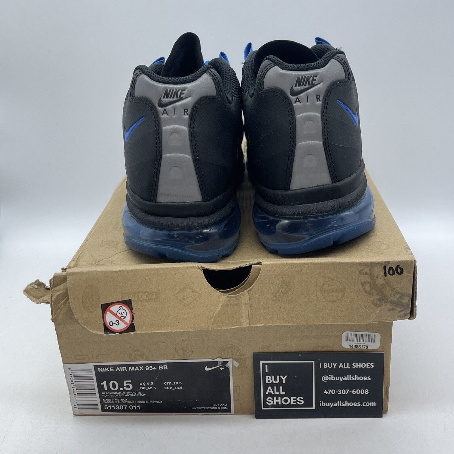 Size 10.5 - Nike Air Max 95+ BB Black Soar Grey Blue Leather (511307-011)