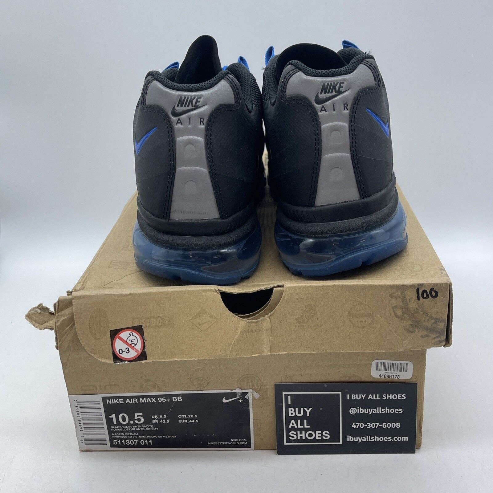 Size 10.5 - Nike Air Max 95+ BB Black Soar Grey Blue Leather (511307-011)