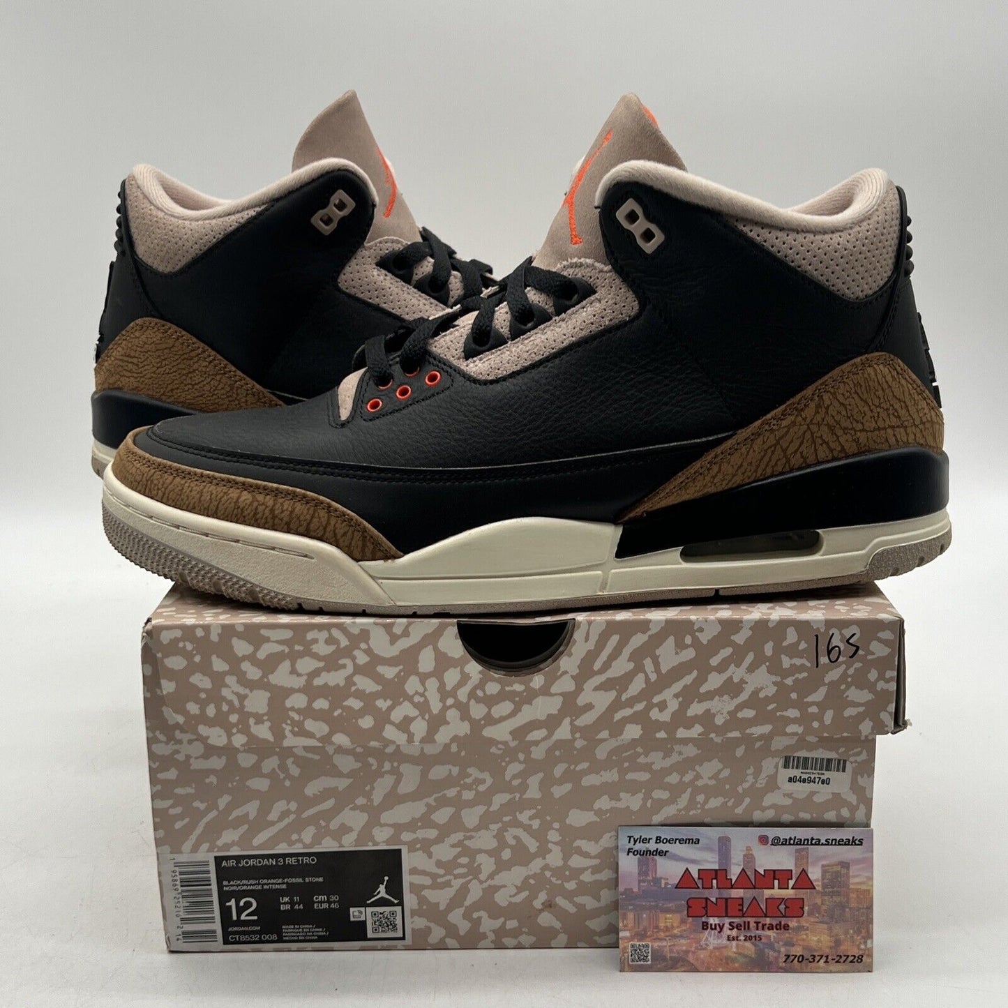 Size 12 - Jordan 3 Retro Mid Desert Elephant Black Leather White (CT8532-008)