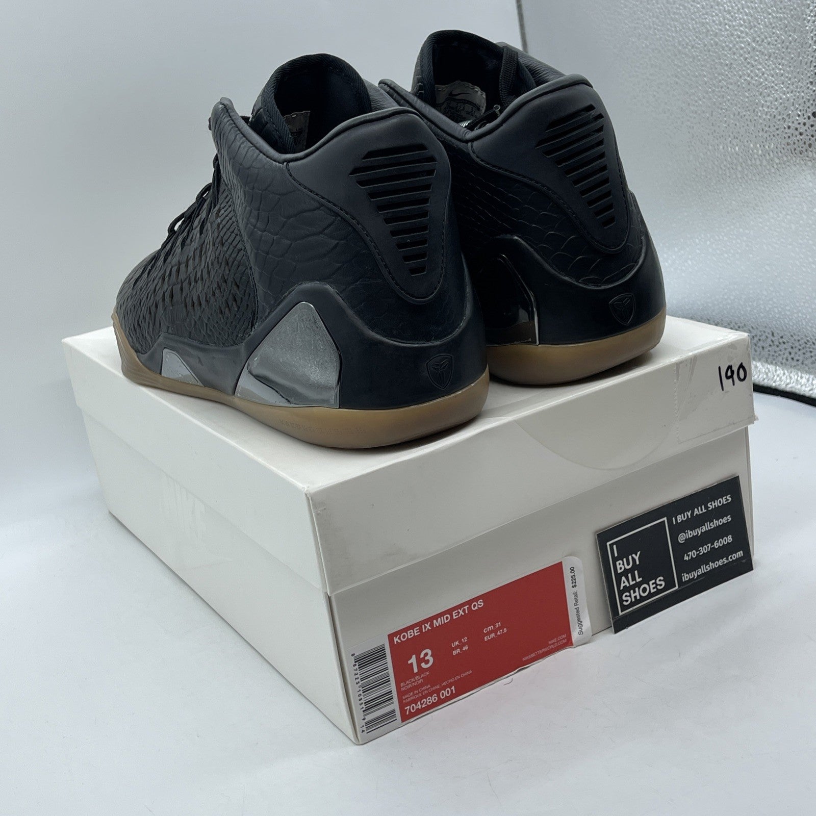 Size 13 - Nike Kobe 9 EXT QS Mid Snakeskin Black Leather (704286-001)