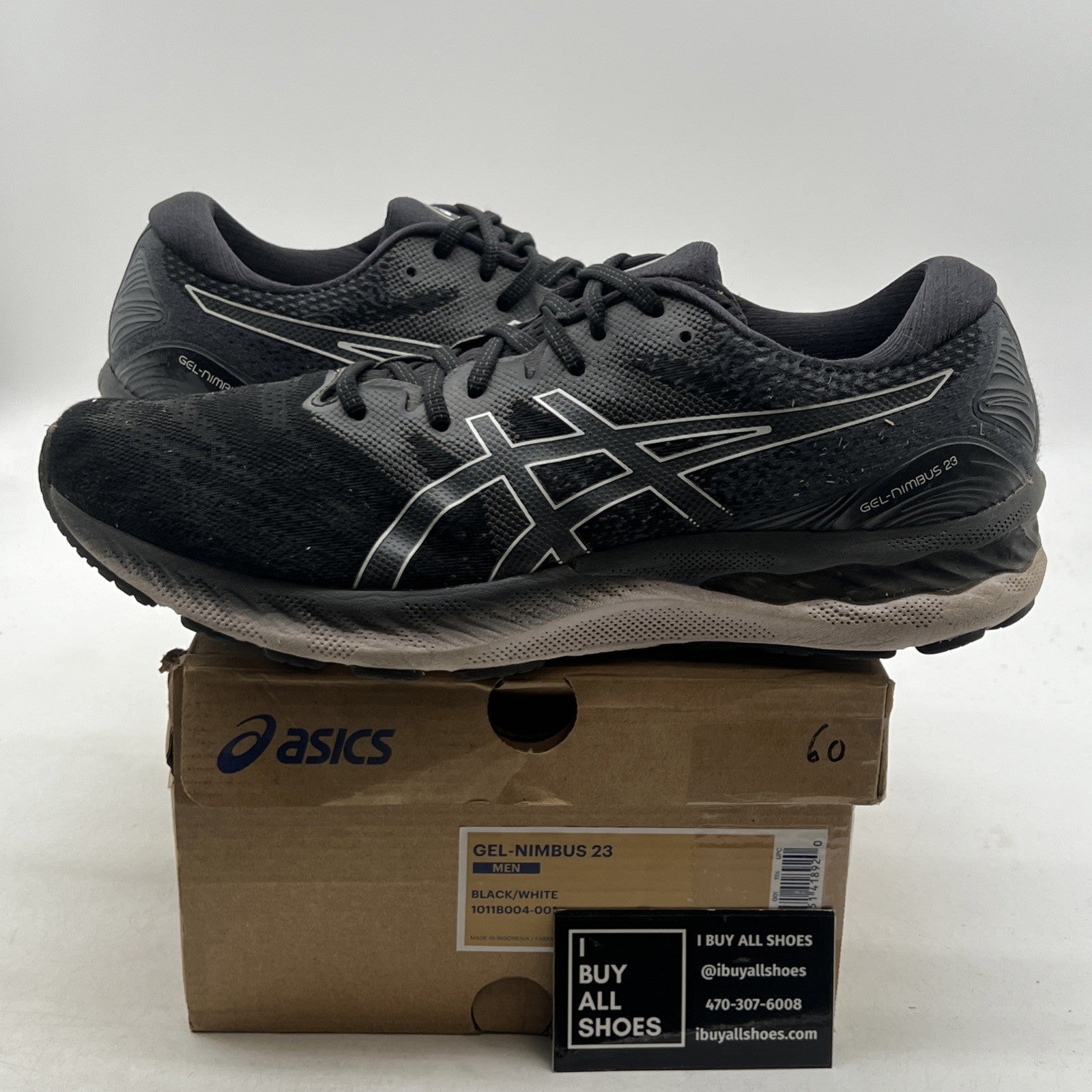 Size 11.5 - Asics Gel Nimbus 23 Black White (1011B004-001)