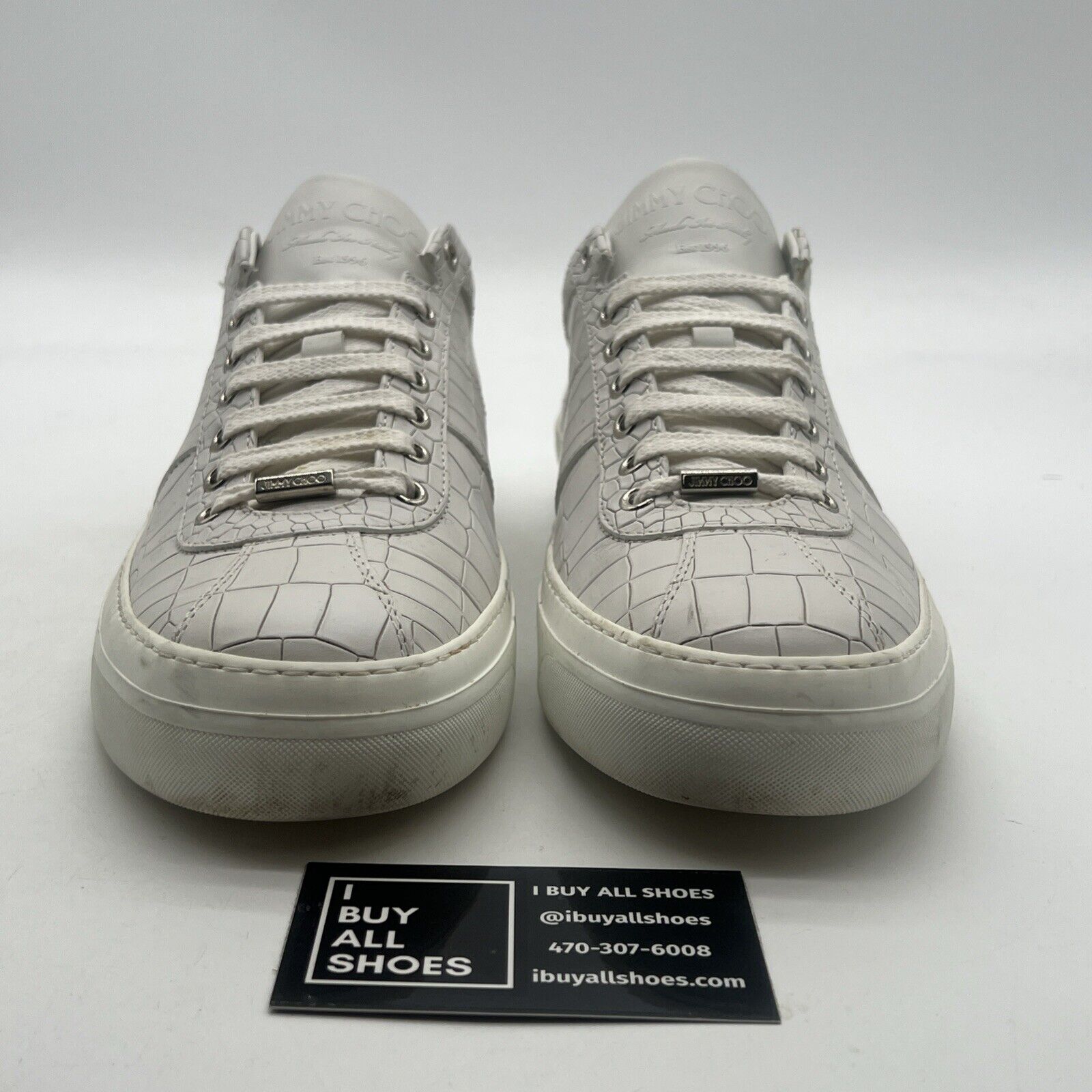 Size 9 - Jimmy Choo Portman White Leather Croc Sneakers Low