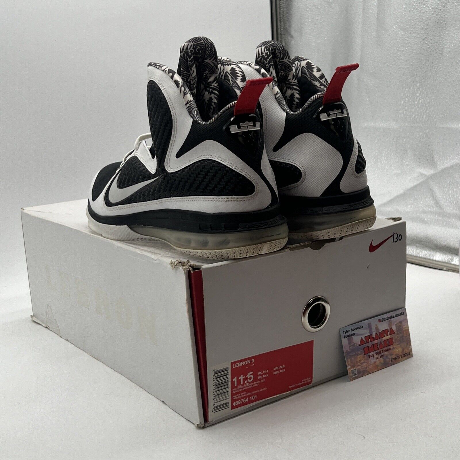 Size 11.5 - Nike LeBron 9 Freegums Black White Red Leather (469764-101)