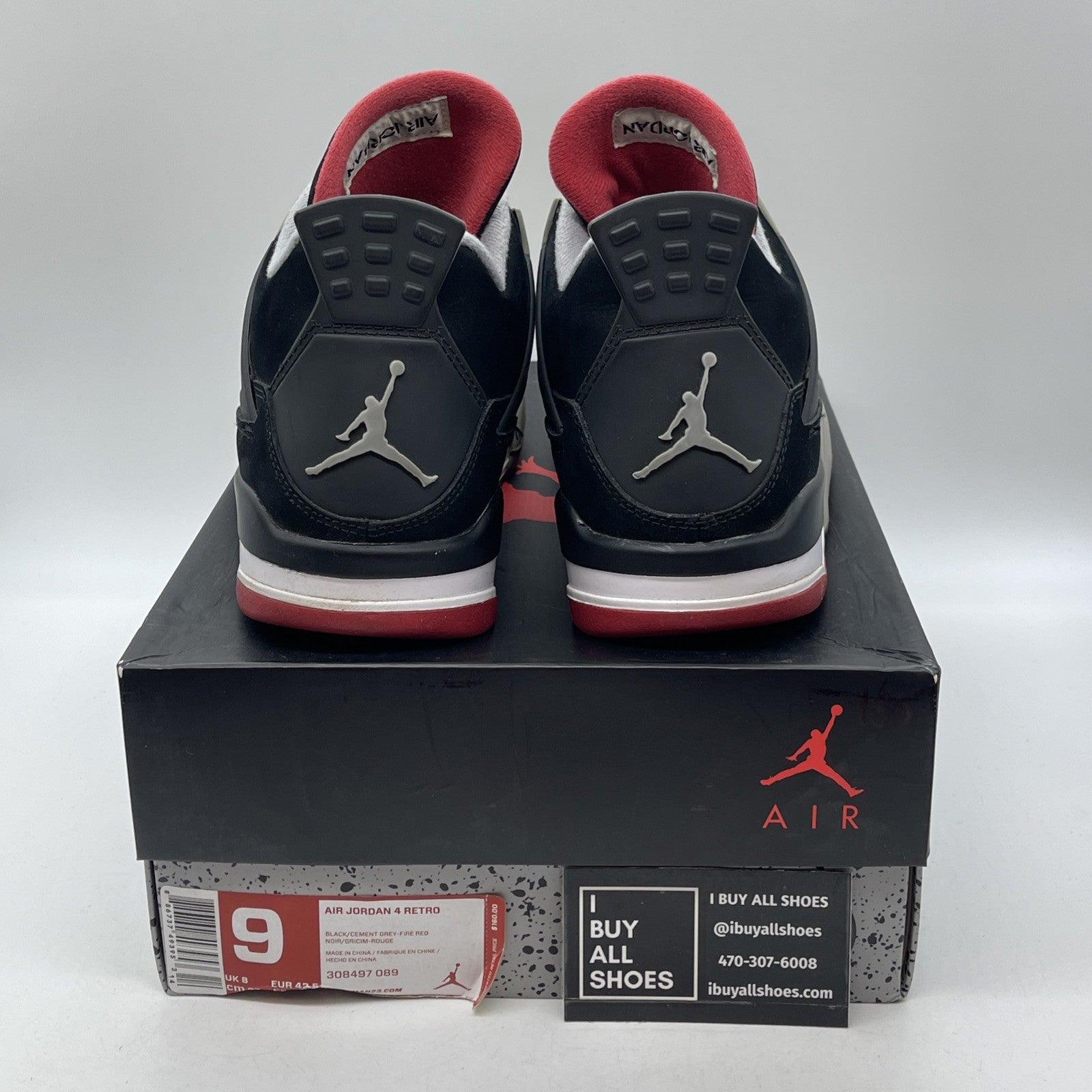 Size 9 - Jordan 4 Retro bred release Grey Red Suede (308497-089)