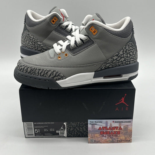 NIKE AIR JORDAN III 3 RETRO GS COOL GREY WHITE CEMENT BLACK 398614-012 5.5Y 5.5