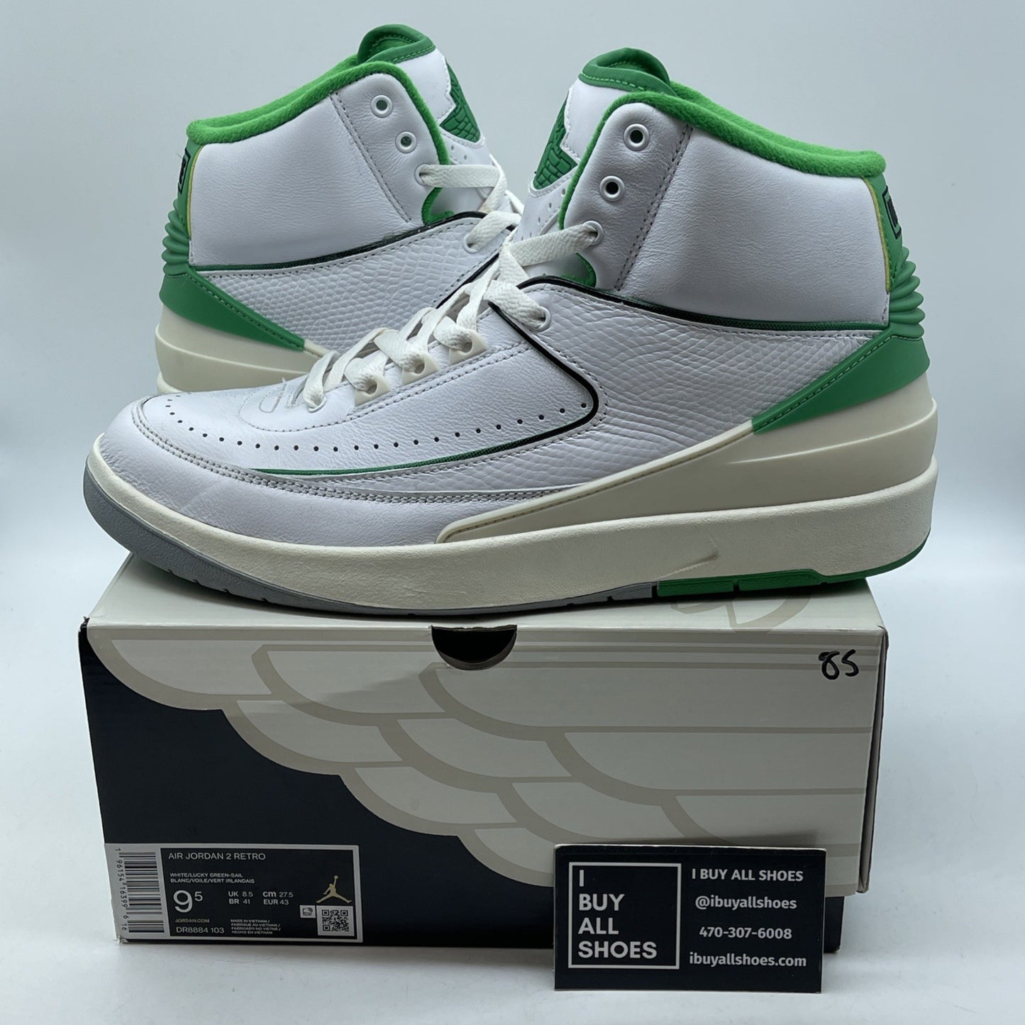Size 9.5 - Jordan 2 Retro Lucky Green White Leather (DR8884-103)