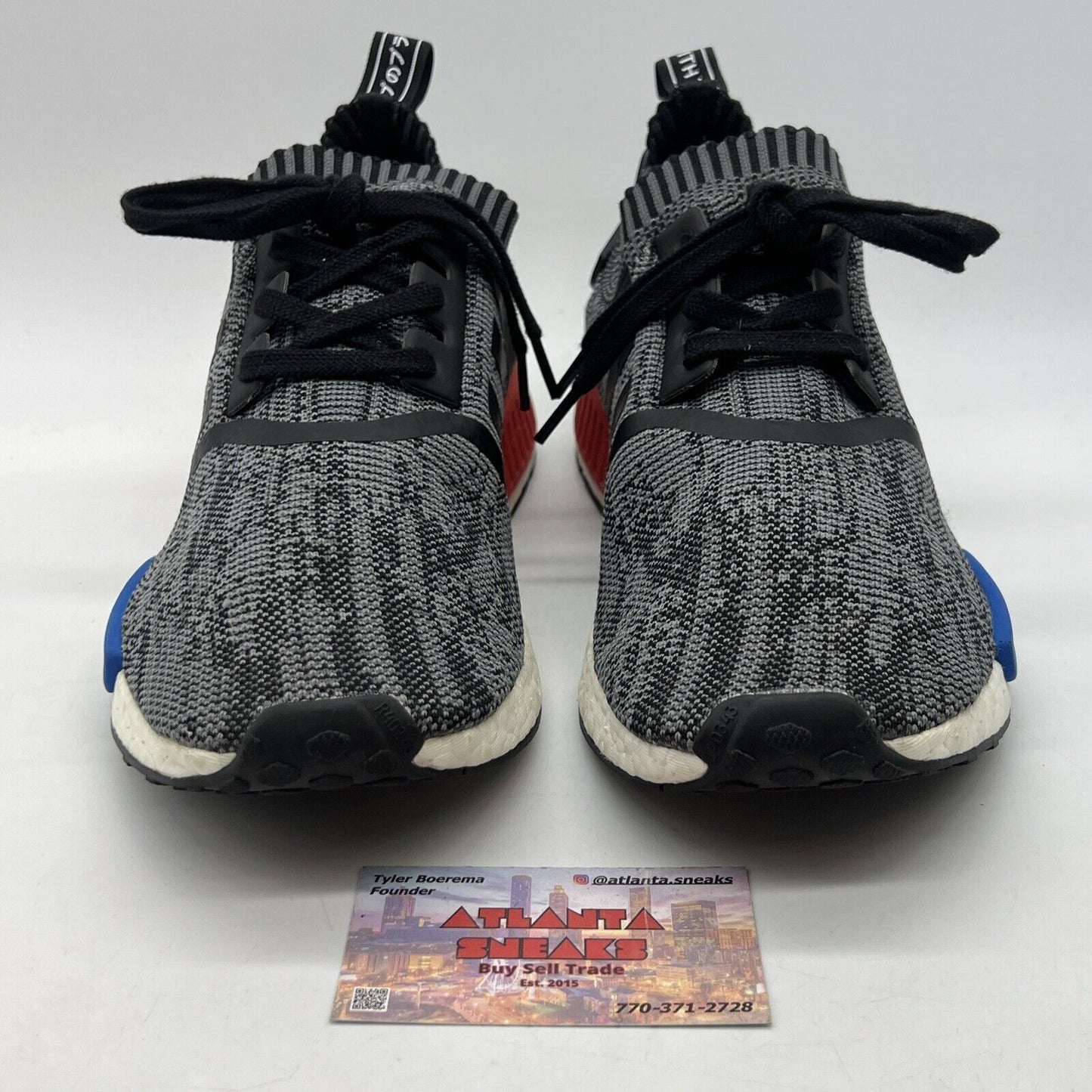 Size 12.5 - adidas NMD R1 Primeknit Friends and Family Red Blue Grey (N0001)