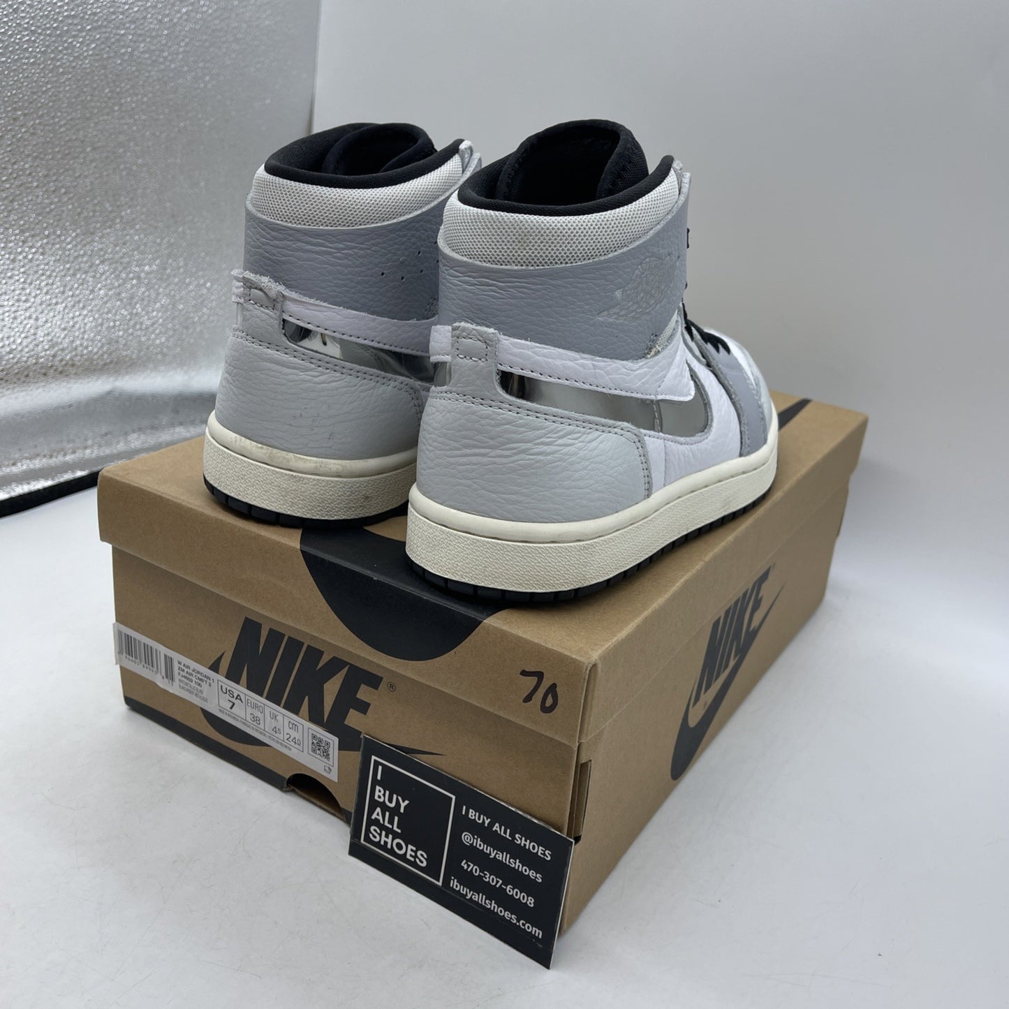 Size 7W - Nike Air Jordan 1 ZM Air CMFT 2 Whit Metallic Silver (FJ4652 100)