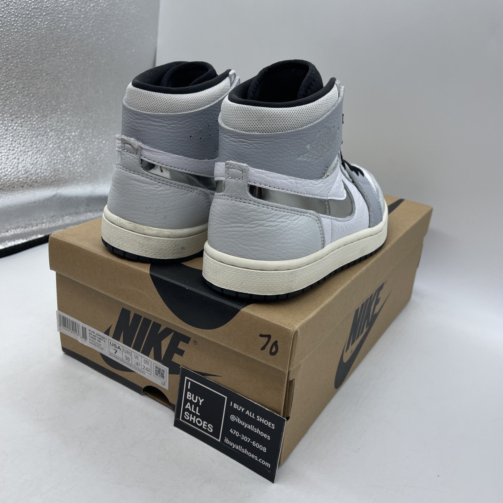 Size 7W - Nike Air Jordan 1 ZM Air CMFT 2 Whit Metallic Silver (FJ4652 100)