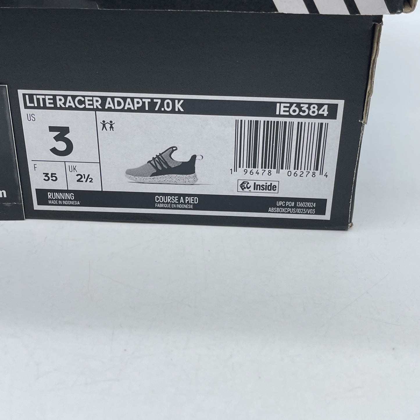 Size 3Y - adidas Lite Racer Adapt 7.0 Cloud White Core Black Leather (IE6384)