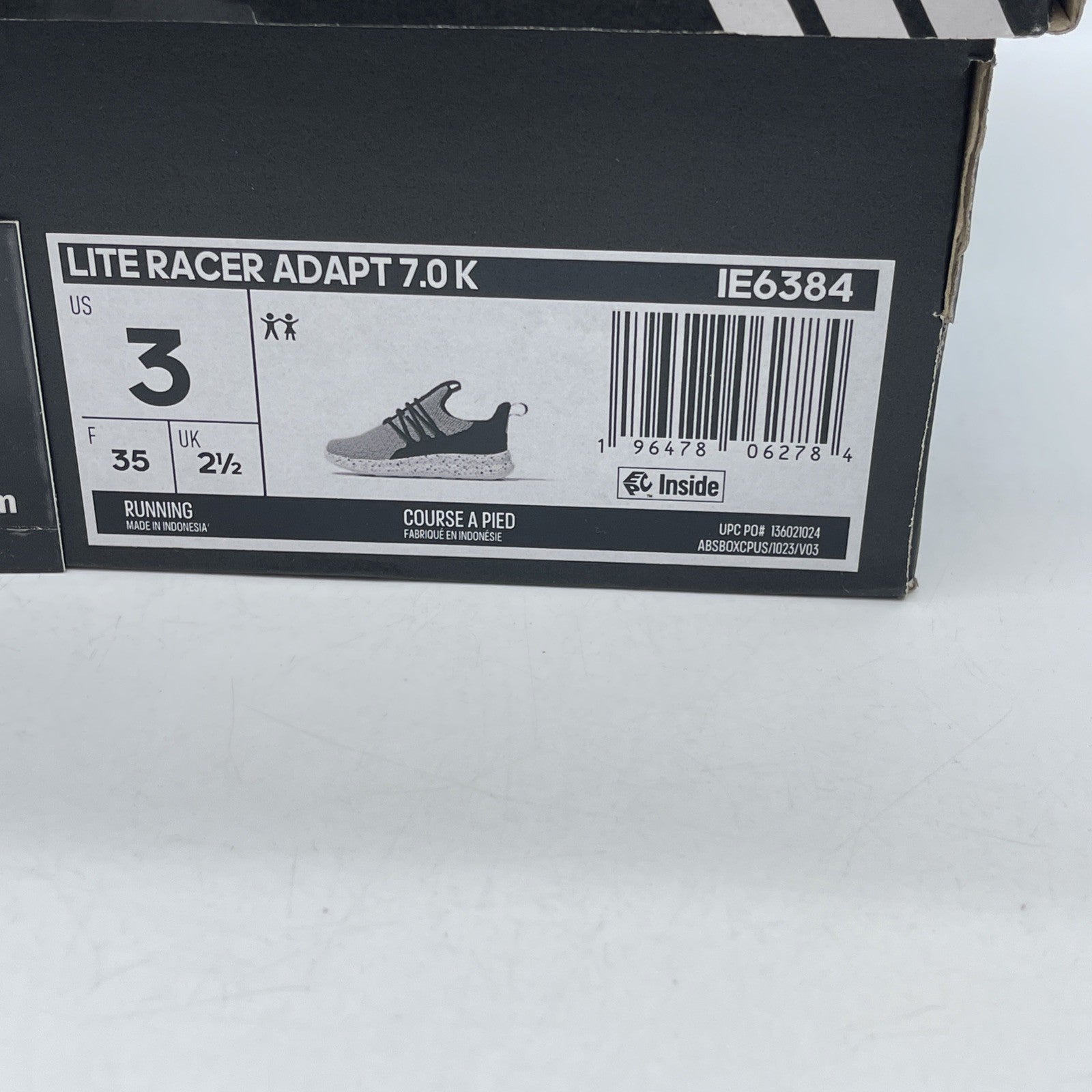 Size 3Y - adidas Lite Racer Adapt 7.0 Cloud White Core Black Leather (IE6384)