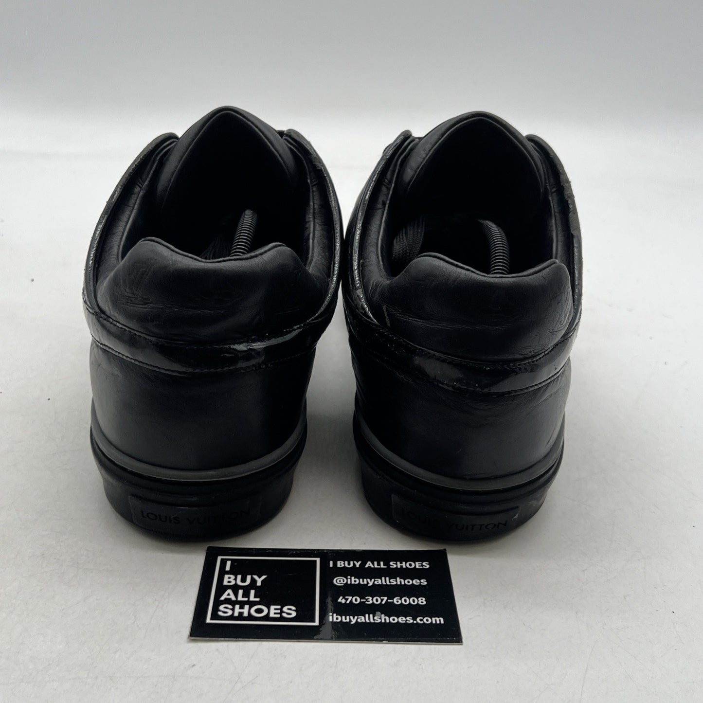Size 11LV - LOUIS VUITTON MEN'S TOWER BLACK LEATHER LOW TOP "LV" IMPRINT