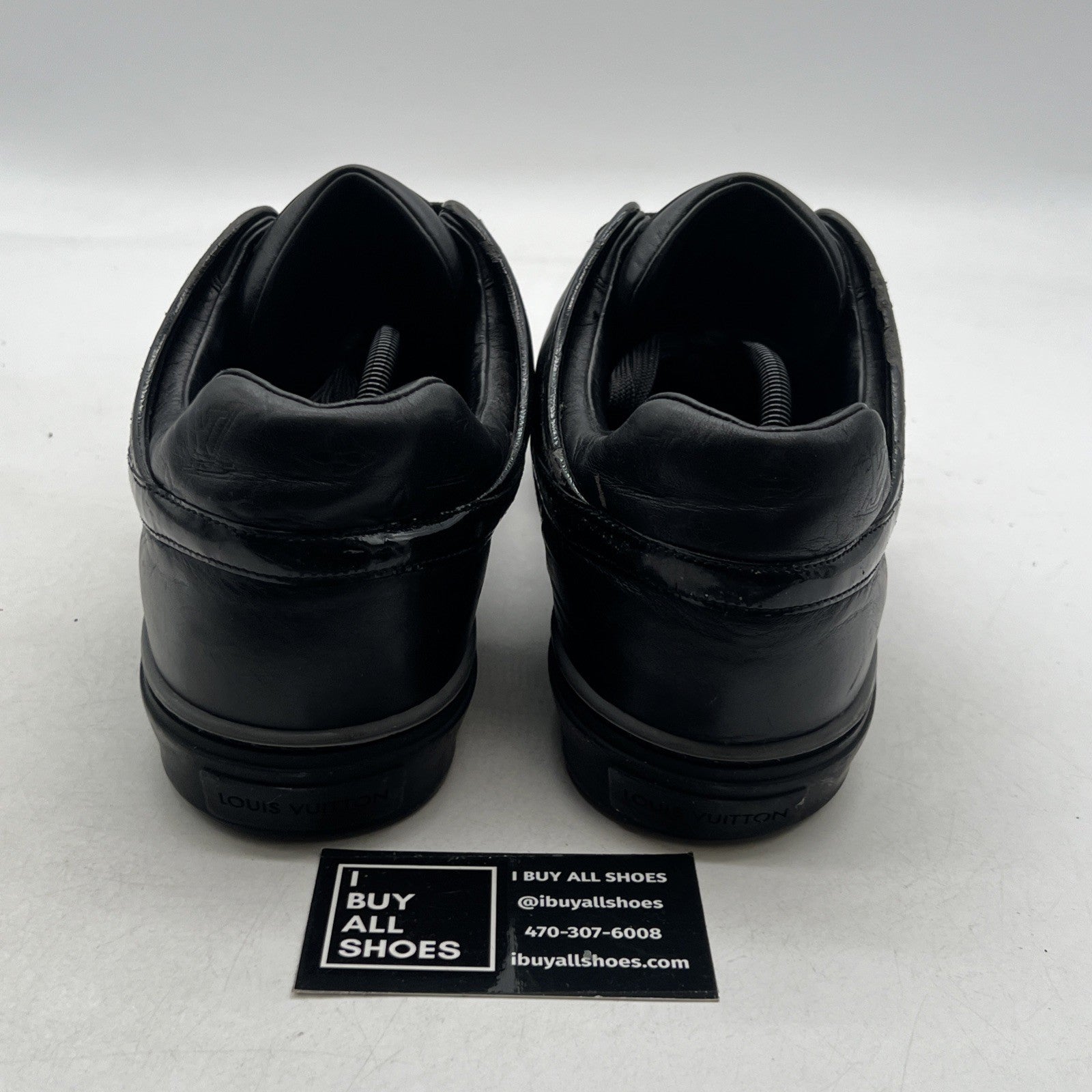 Size 11LV - LOUIS VUITTON MEN'S TOWER BLACK LEATHER LOW TOP "LV" IMPRINT