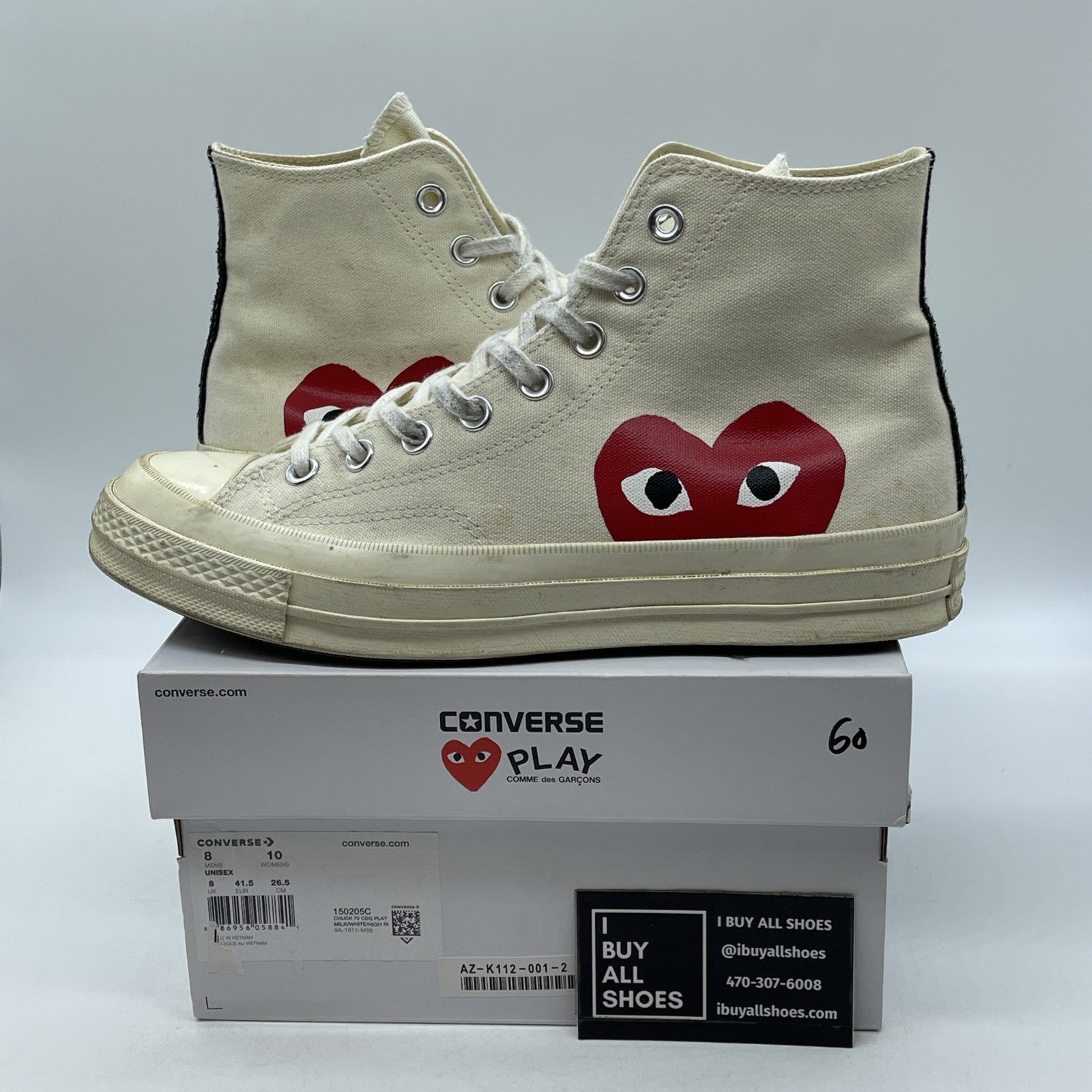 Size 8 - Converse Comme des Garçons Play x Chuck 70 High Milk (150205C)