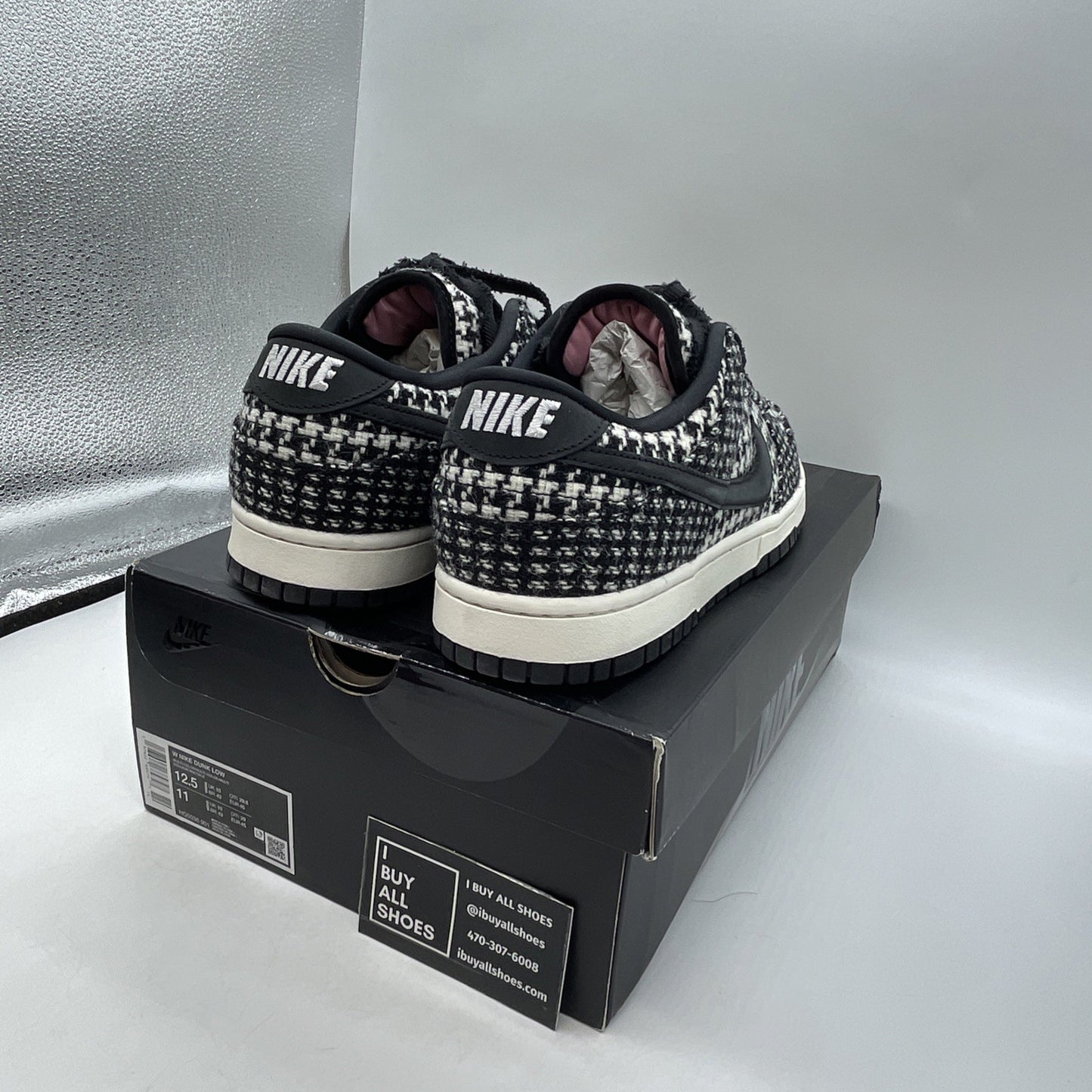 Size 12.5W - Harris Tweed x Nike Dunk Low Black Phantom  (HQ5036-901)