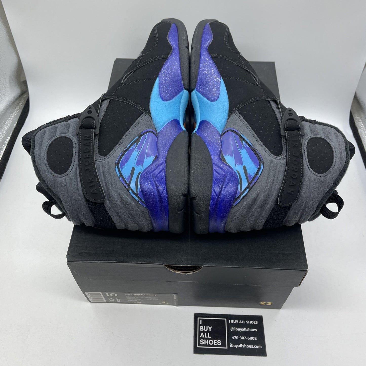 Size 10 - Jordan 8 Retro Aqua 2015 Black Grey Suede (305381-025)