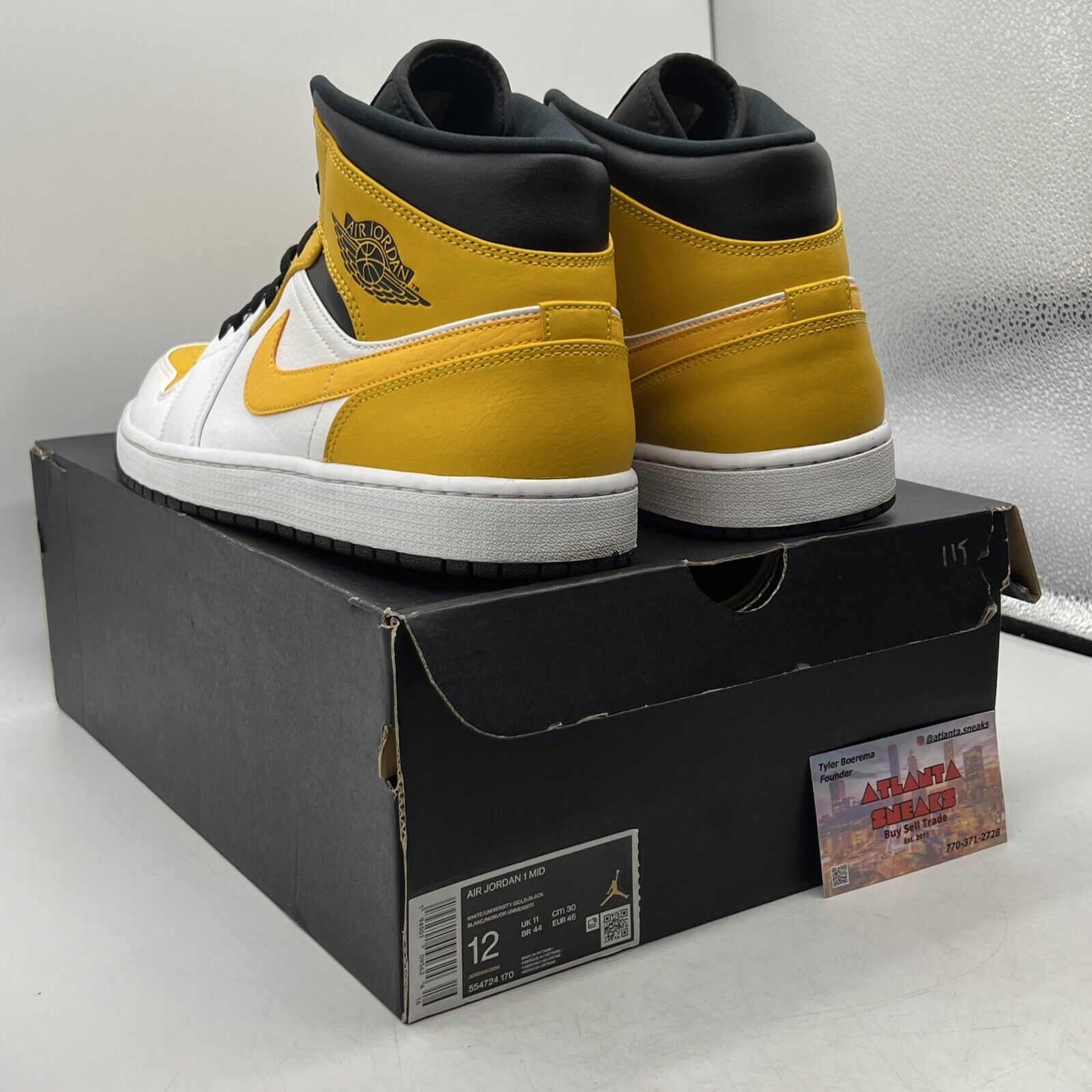 Size 12 - Air Jordan 1 Mid University Gold White Black Yellow Leather 554724-170