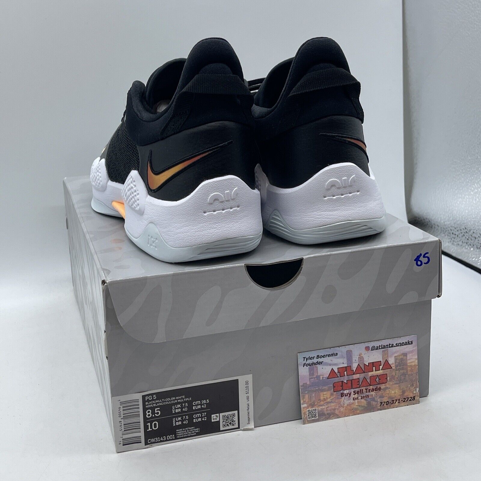 Size 8.5 - Nike PG 5 Black Suede Leather White Blue Orange  (CW3143-001)