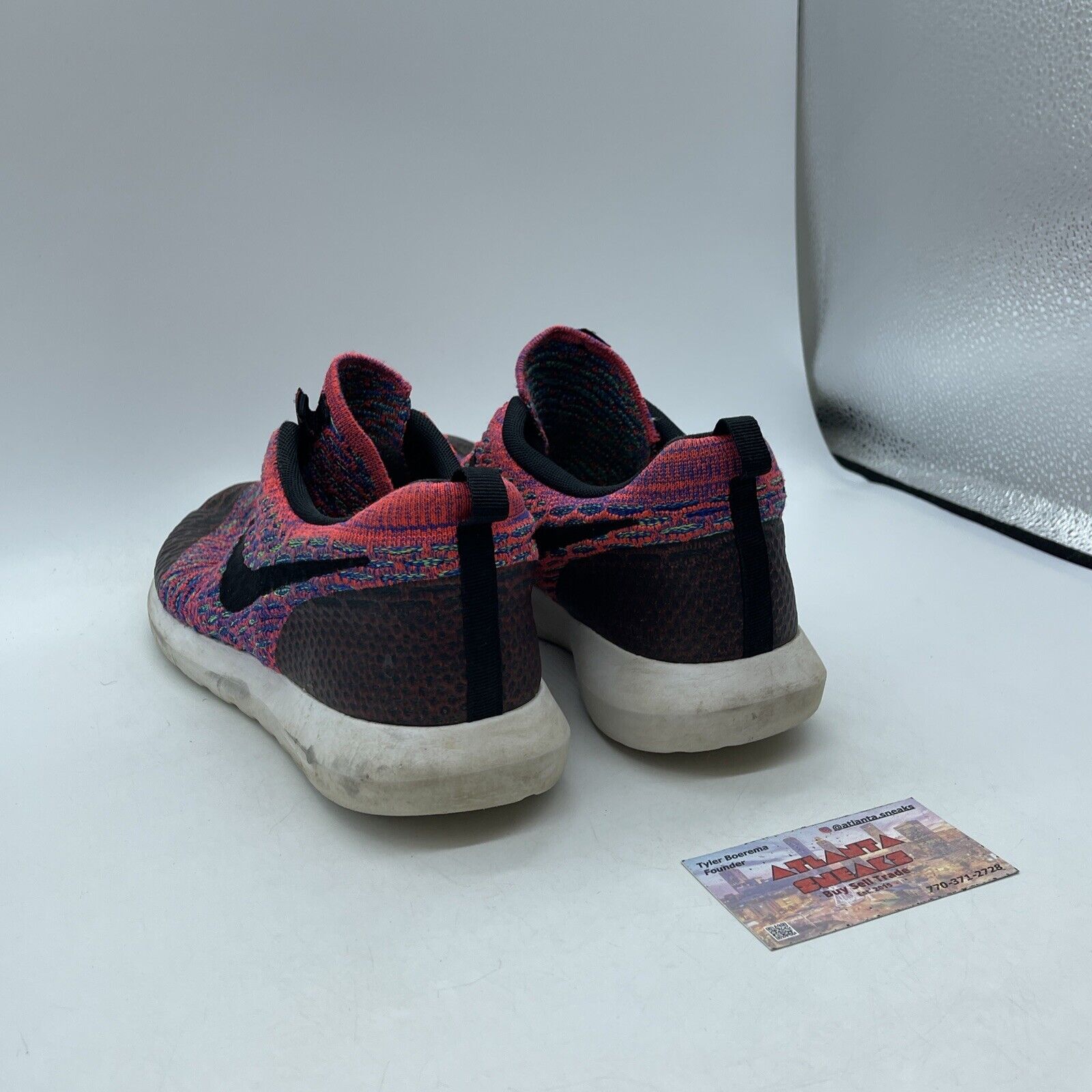 Size 10.5 - Nike Roshe NM Flyknit SE Pink Purple Green Black Suede (816531-600)