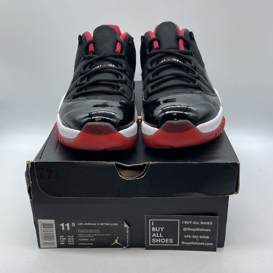 Size 11.5 - Air Jordan 11 Retro 2015 Low Bred Black Leather (528895-012)
