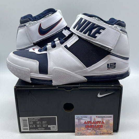 Size 10 - Nike Zoom LeBron 2 Retro 2022 USA White Blue Red  Leather (DR0826-100)