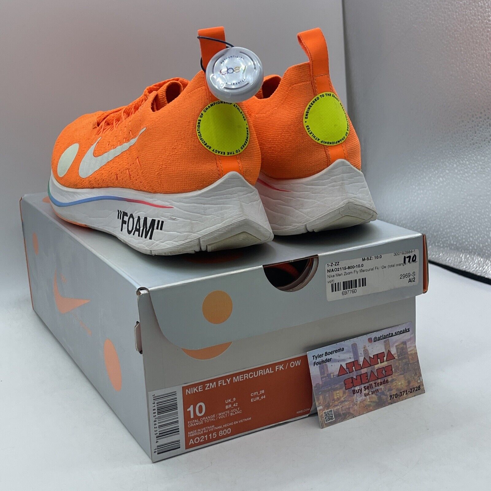 Size 10 - Nike Off-White x Zoom Fly Mercurial Flyknit Total Orange (AO2115-800)