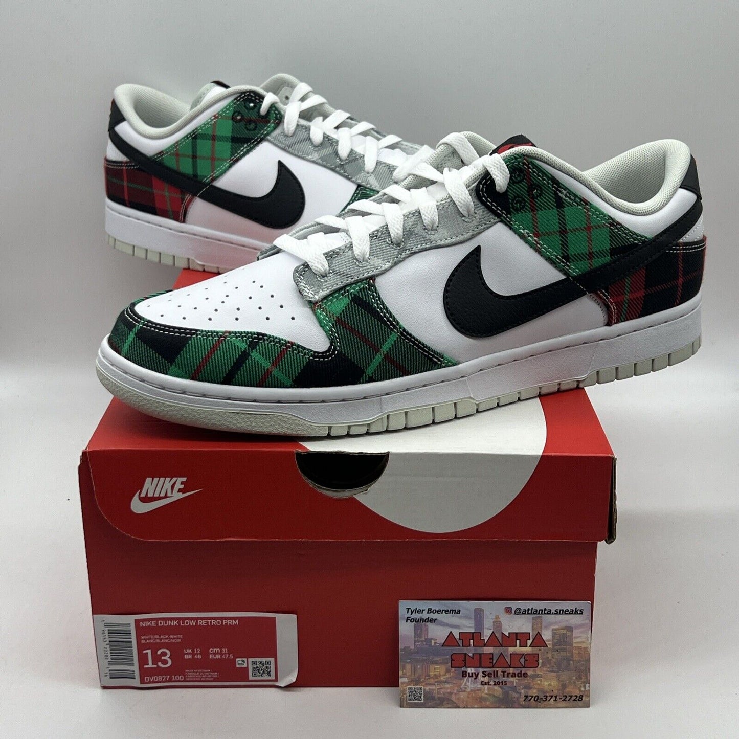 Nike Dunk Low 'Tartan Plaid' White Black Red Grey DV0827-100 Size 13 Brand New