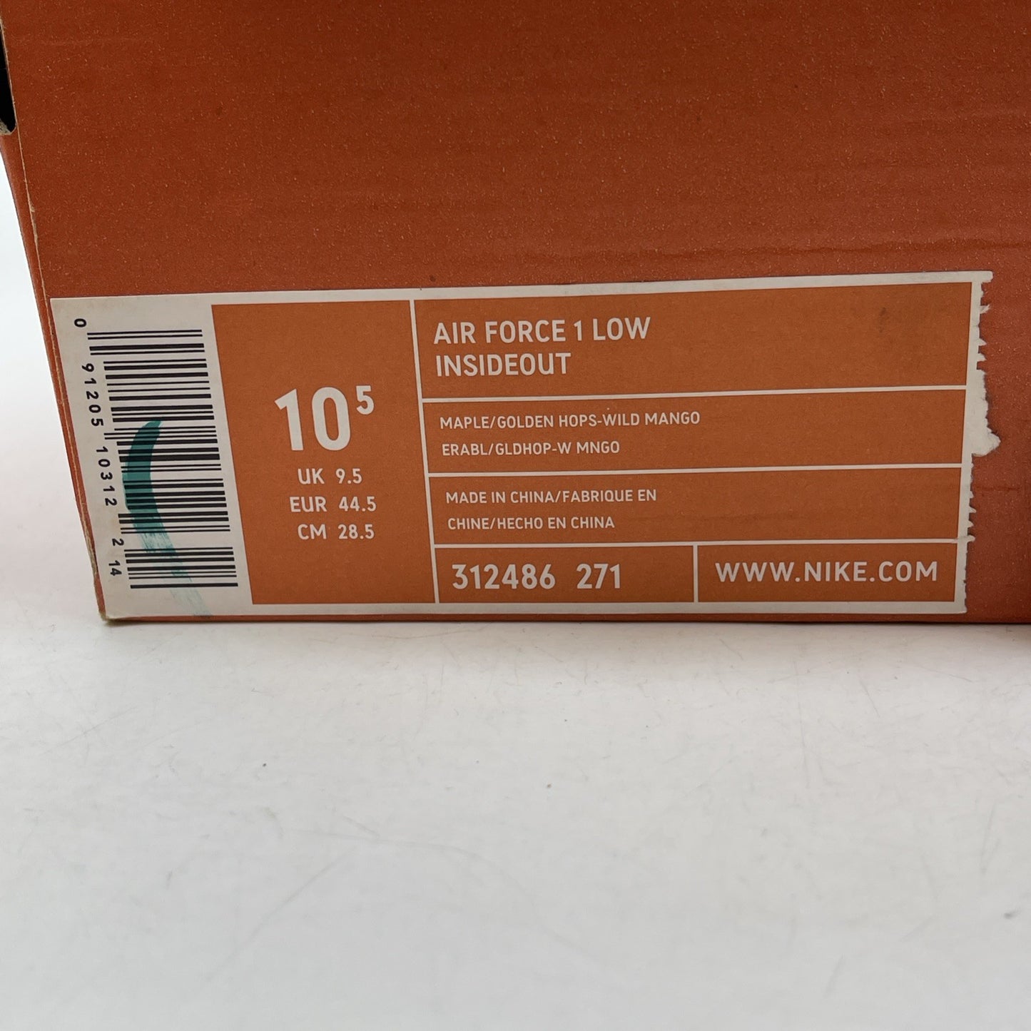 Size 10.5 - Nike Air Force 1 Insideout Low Brown Suede Leather (312486-271)