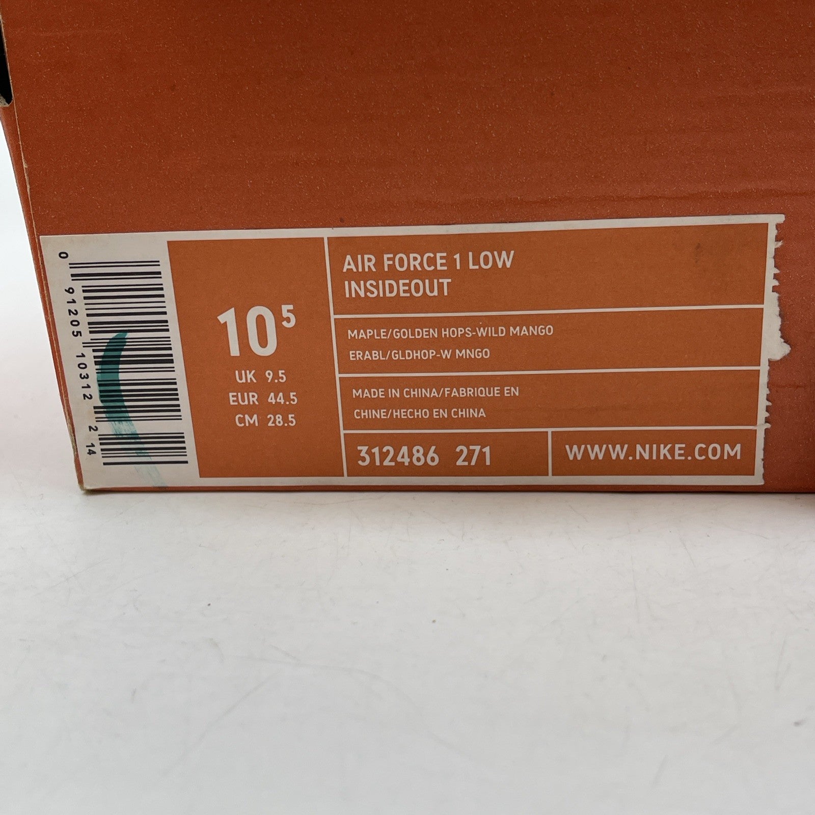 Size 10.5 - Nike Air Force 1 Insideout Low Brown Suede Leather (312486-271)