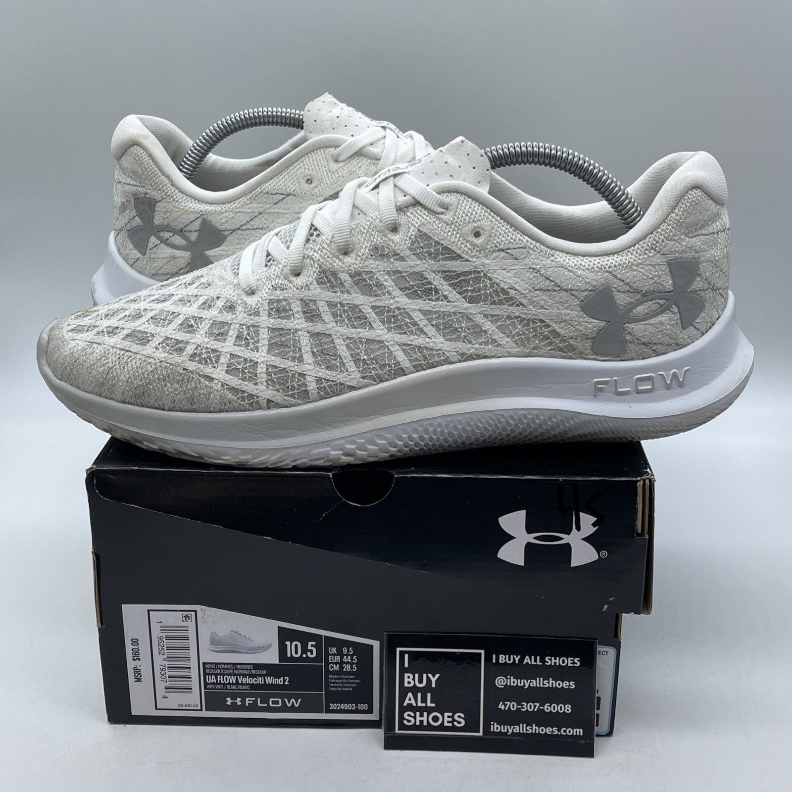 Size 10.5 - Under Armour Flow Velociti Wind 2 White Halo Grey (3024903-100)