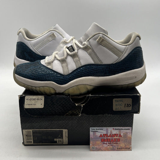 Size 9 - Jordan 11 Retro Low Snakeskin 2019 White Leather Blue (CD6846-102)