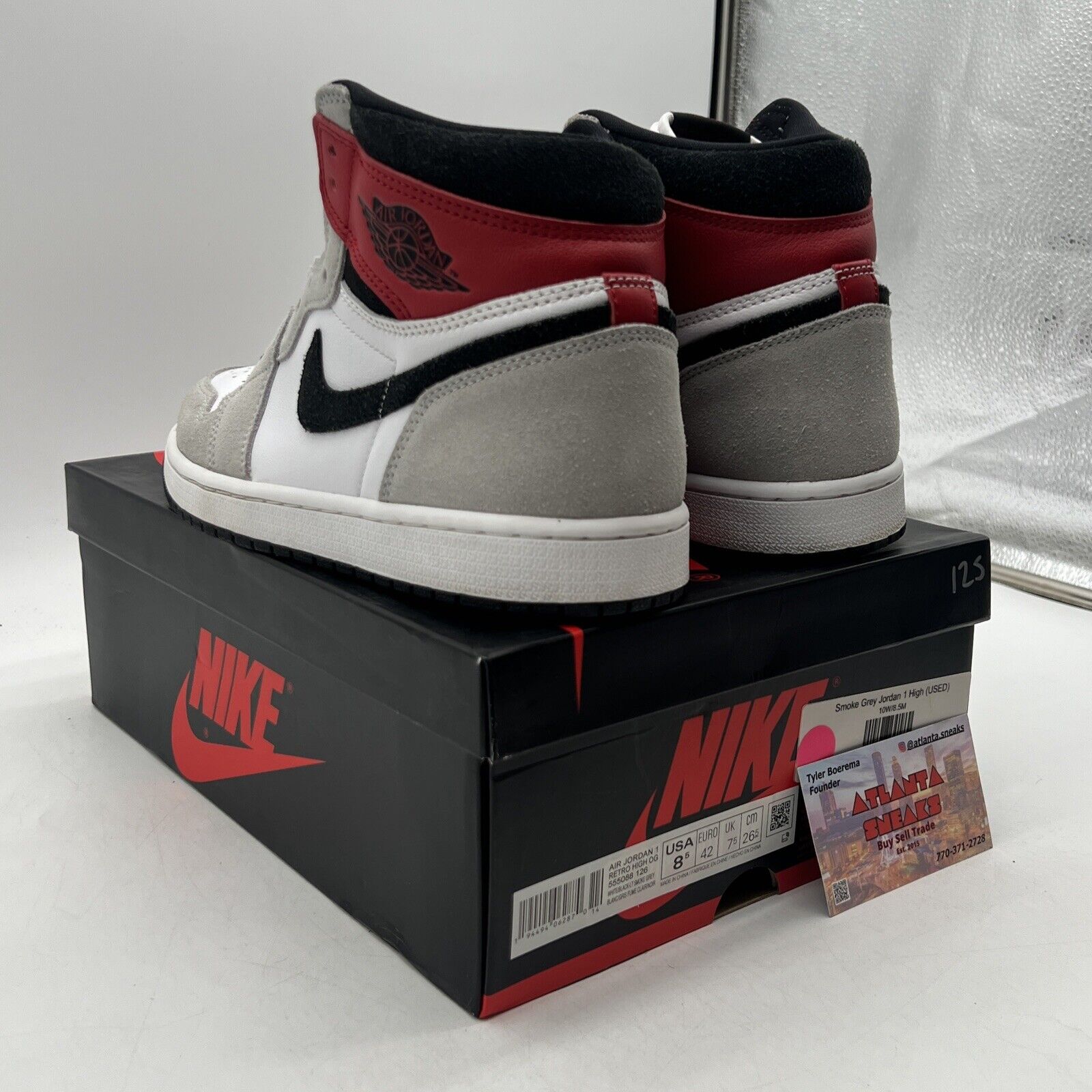 Size 8.5 - Jordan 1 Retro High OG Smoke Gray 2020 Black White Red (555088-126)