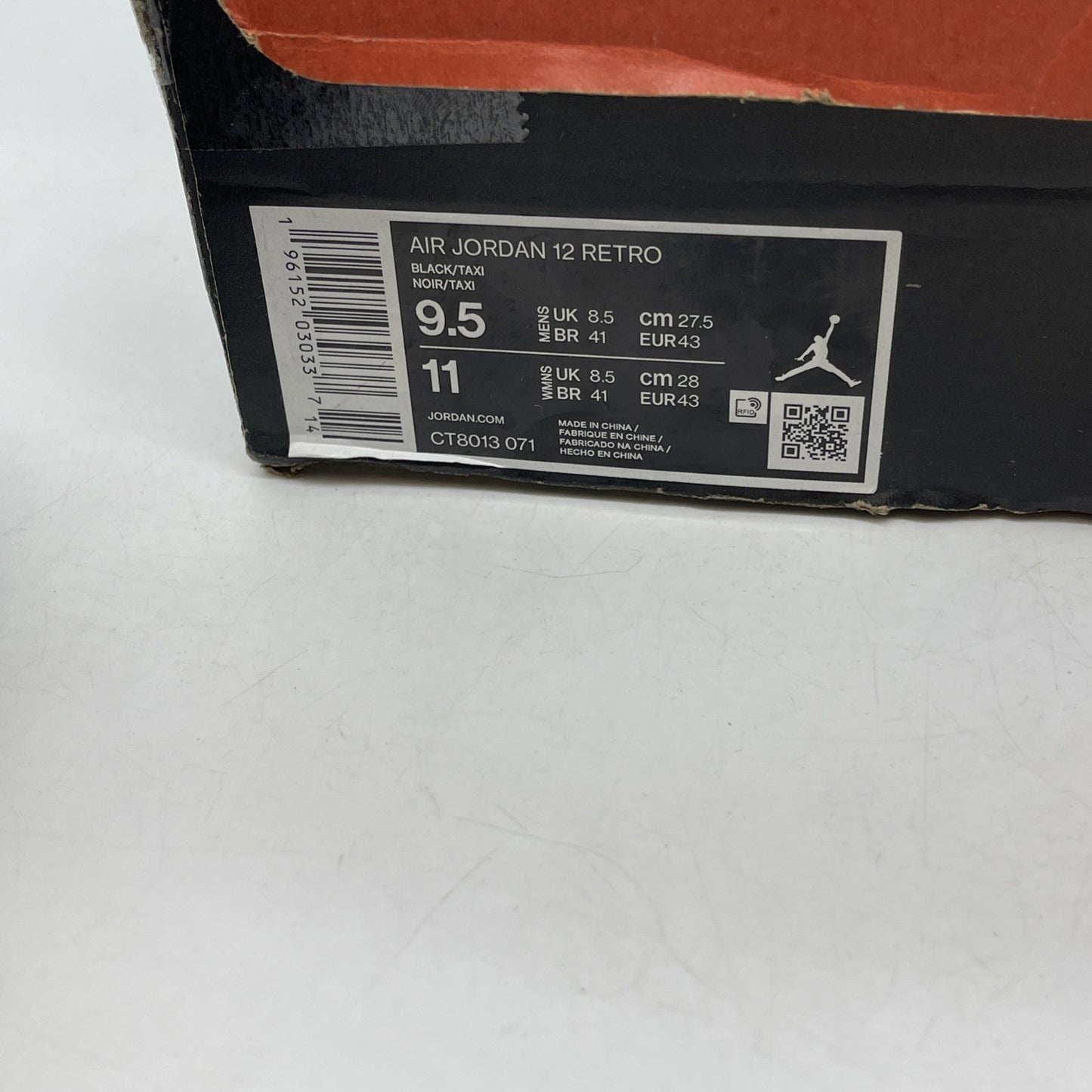 Size 9.5 - Air Jordan 12 Retro Mid Black Taxi (CT8013-071)