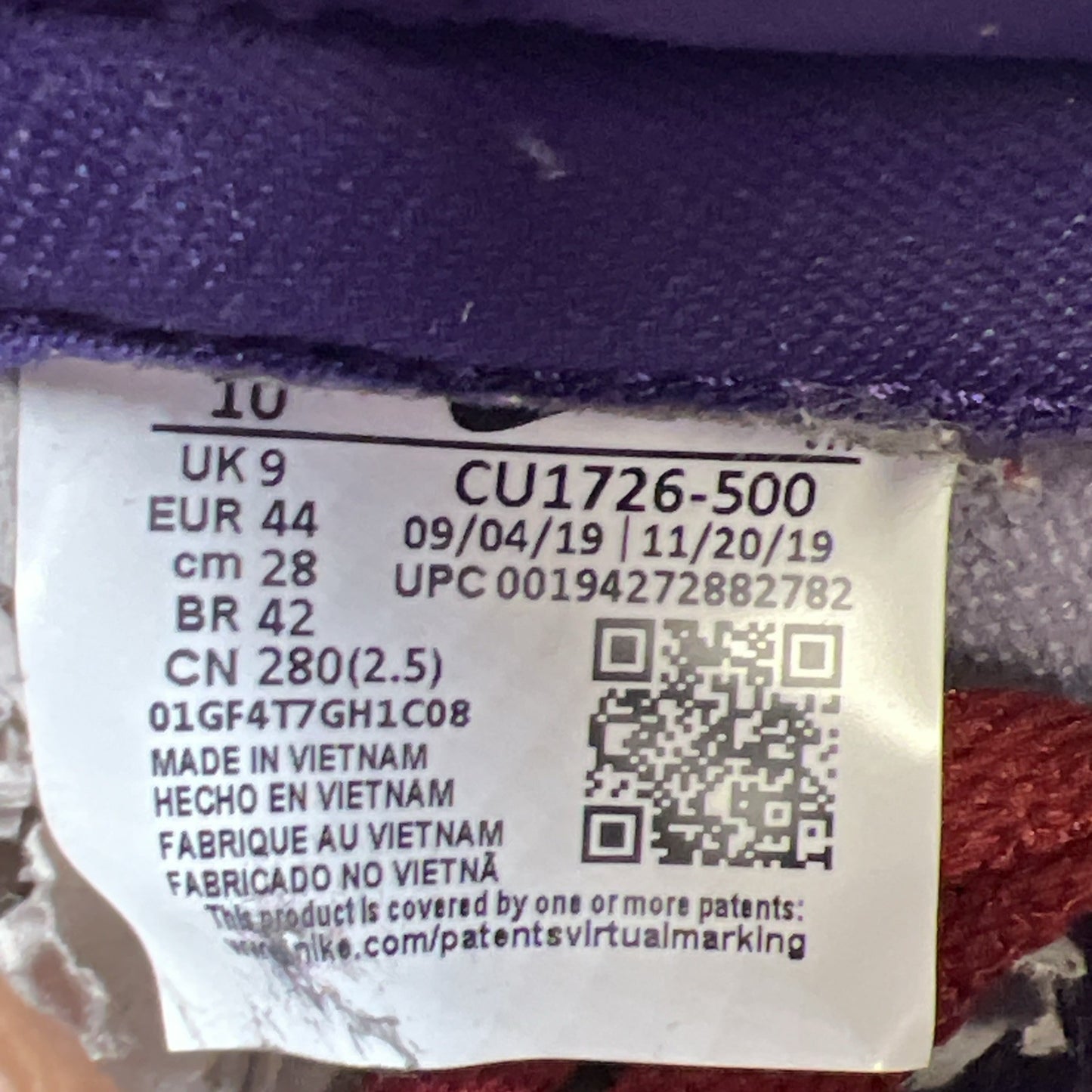 Size 10 - Nike Dunk Retro Vol. 1 SP 2020 Low Plum (CU1726-500)