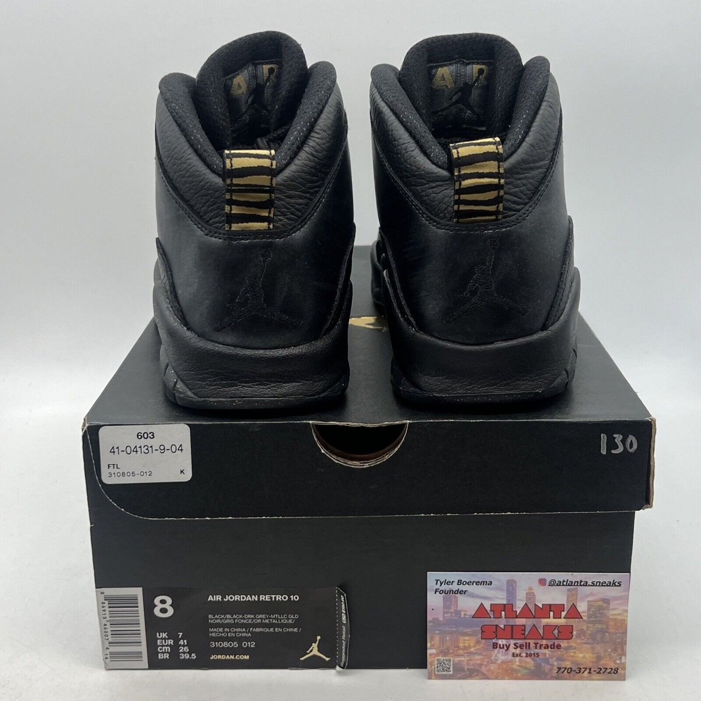 Size 8 - Air Jordan 10 Retro NYC Black Leather Gold (310805-012)