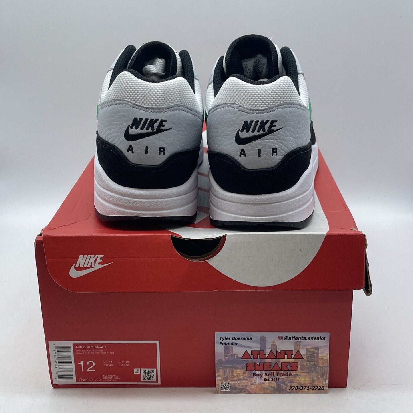 Size 12 - Nike Air Max 1 Low Stadium Green White Black Grey Suede (FN6952-100)