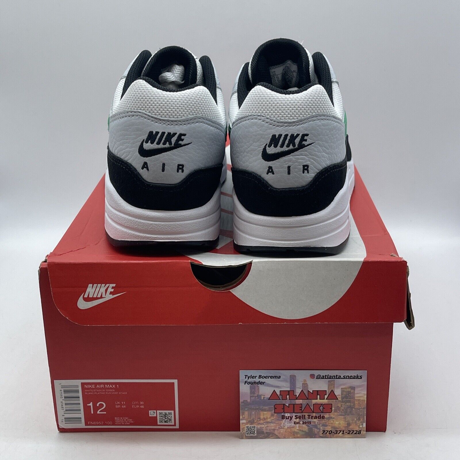Size 12 - Nike Air Max 1 Low Stadium Green White Black Grey Suede (FN6952-100)