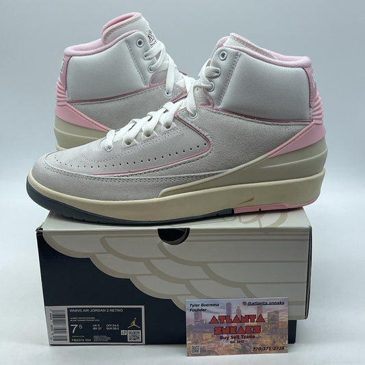 Size 7.5W - Air Jordan 2 Retro Soft Pink White Grey Red Suede (FB2372-100)